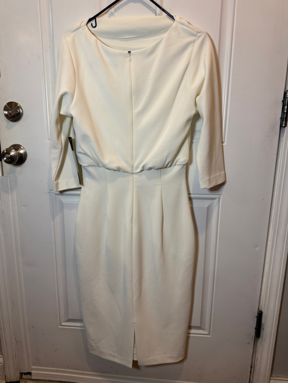 NWT Badgley Mischka Boat Neck Blouson Sheath Dress 3/4 Sleeve Midi Ivory $295.00 - Picture 10 of 12